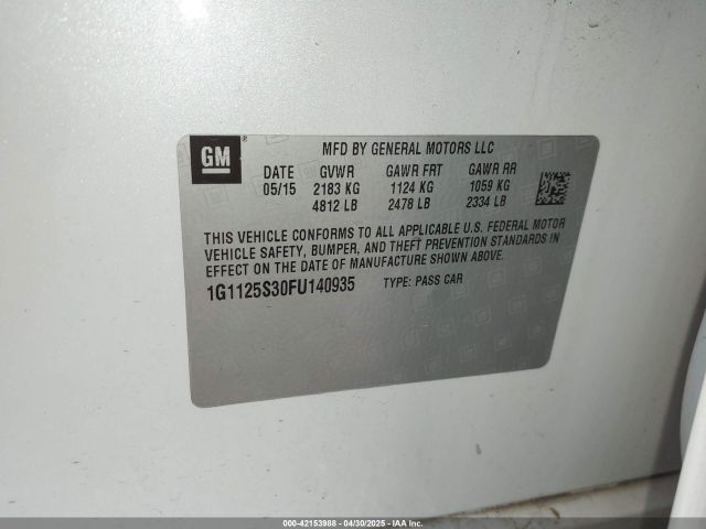 1G1125S30FU140935 Chevrolet Impala 2lt