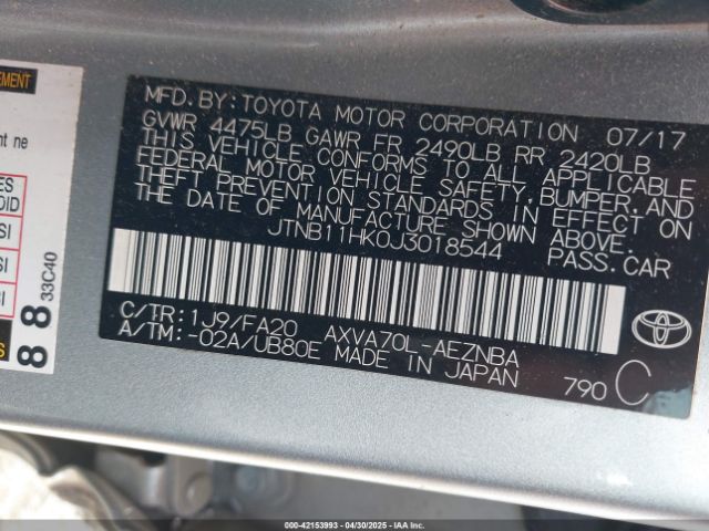 JTNB11HK0J3018544 Toyota CAMRY LE