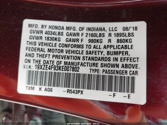 2019 HONDA INSIGHT 19XZE4F93KE007802 Photo 8