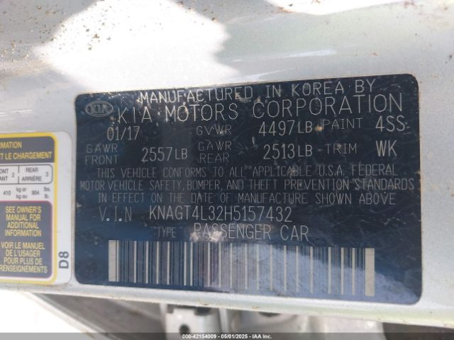 KNAGT4L32H5157432 KIA Optima Lx