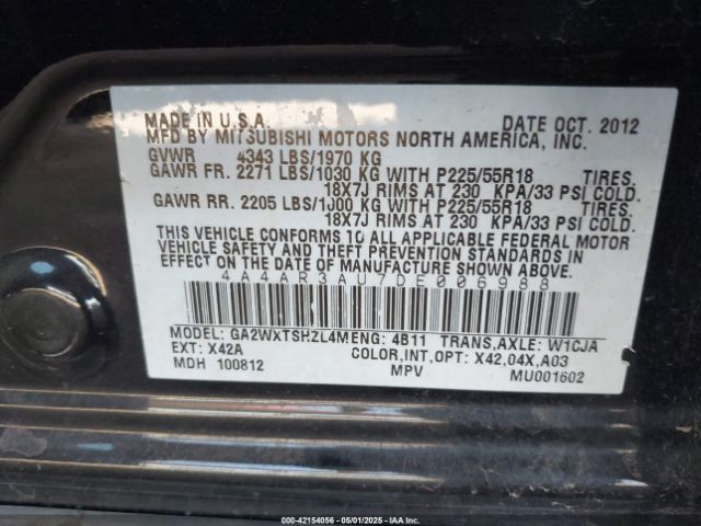 2013 MITSUBISHI OUTLANDER SPORT 4A4AR3AU7DE006988 Photo 8