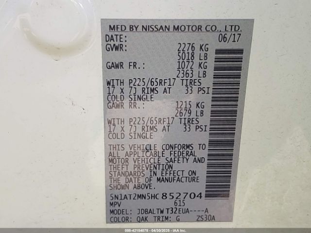 5N1AT2MN5HC852704 Nissan ROGUE SV