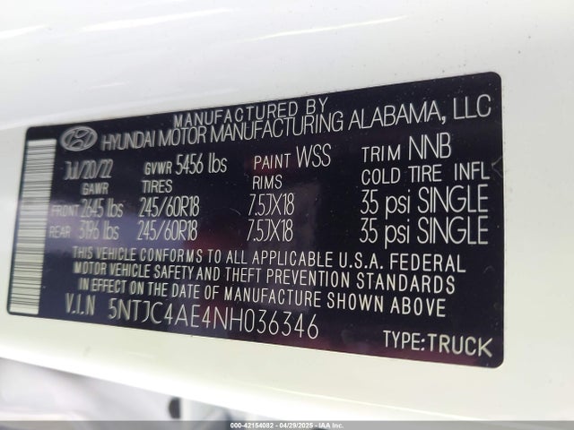 5NTJC4AE4NH036346 Hyundai Santa Cruz Sel
