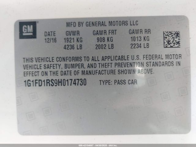 1G1FD1RS9H0174730 Chevrolet Camaro 2lt