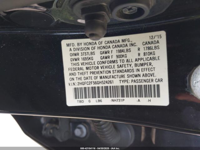 2HGFC2F56GH524261 Honda Civic Lx