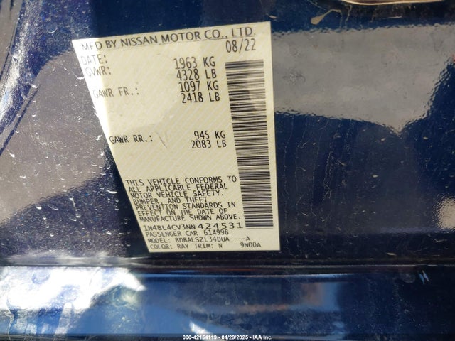 1N4BL4CV3NN424531 Nissan Altima Sr Fwd