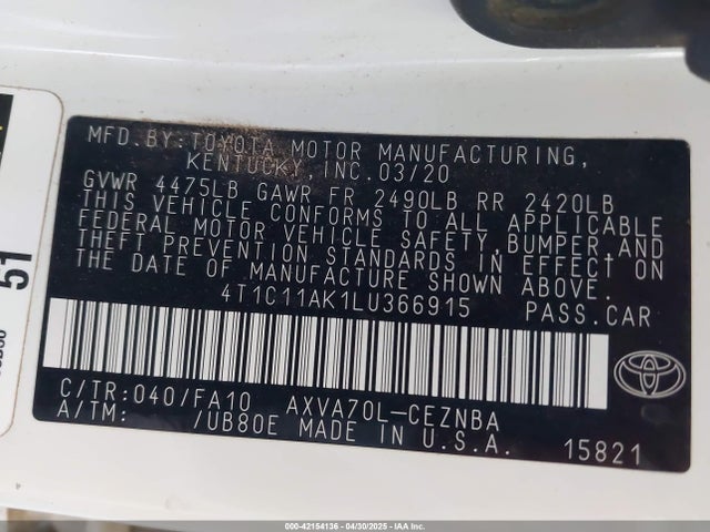 4T1C11AK1LU366915 Toyota a25a-fks