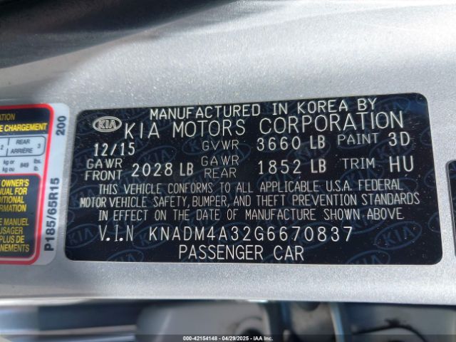 KNADM4A32G6670837 KIA RIO LX