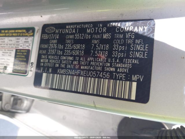 KM8SN4HFXEU057456 Hyundai Santa Fe Gls
