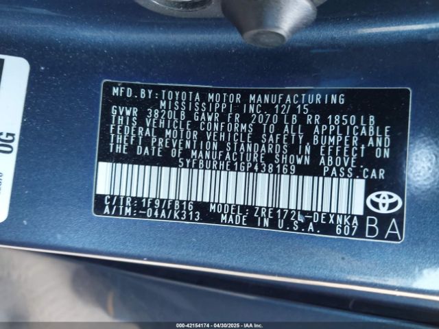 5YFBURHE1GP438169 Toyota 2zr-fe