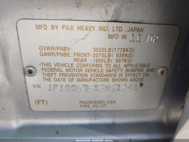 2003 SUBARU IMPREZA JF1GD675X3H512514 Photo 8