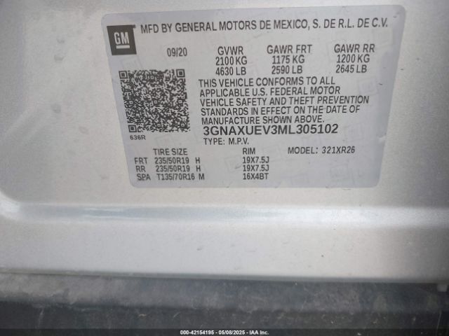 2021 CHEVROLET EQUINOX 3GNAXUEV3ML305102 Photo 8