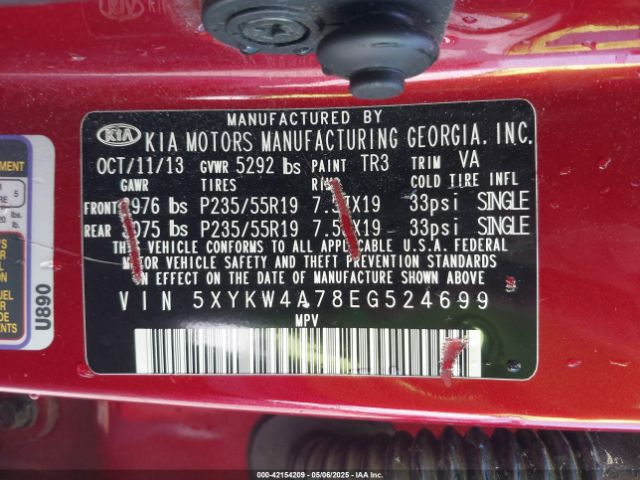 5XYKW4A78EG524699 KIA SORENTO SX