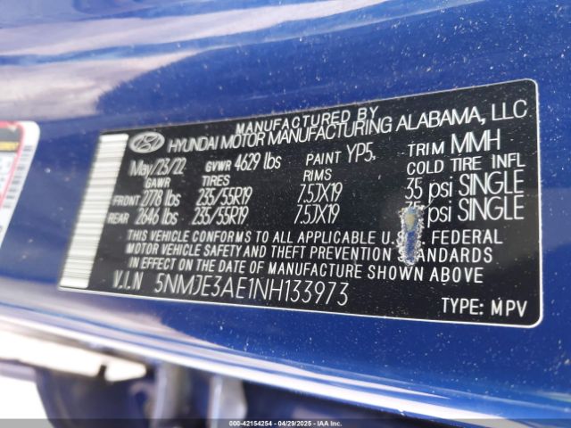 5NMJE3AE1NH133973 Hyundai Tucson Limited