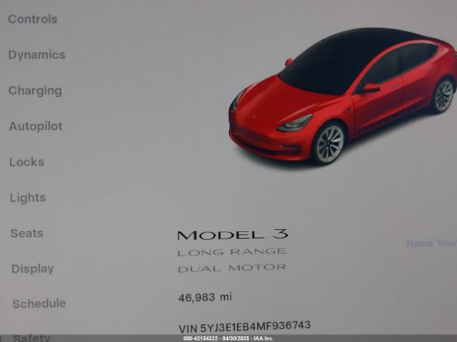 5YJ3E1EB4MF936743 Tesla Model 3 Long Range Dual Motor All-wheel Drive