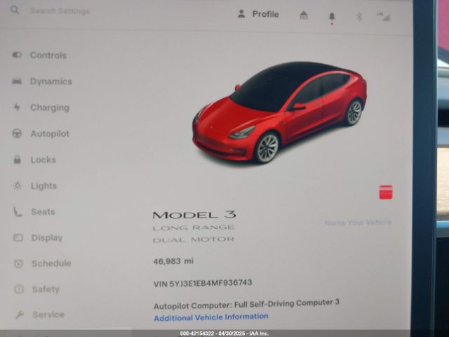 5YJ3E1EB4MF936743 Tesla Model 3 Long Range Dual Motor All-wheel Drive