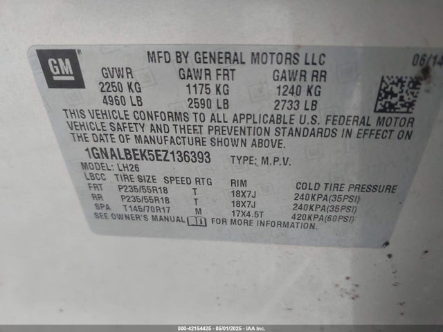 1GNALBEK5EZ136393 Chevrolet EQUINOX 1LT