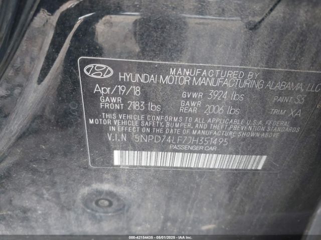 5NPD74LF7JH351495 Hyundai ELANTRA SE