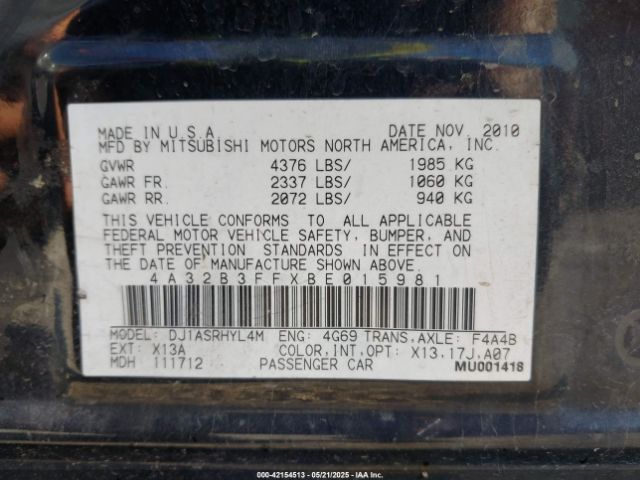 2011 MITSUBISHI GALANT 4A32B3FFXBE015981 Photo 8