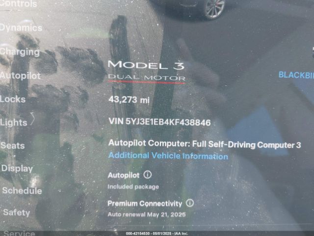 5YJ3E1EB4KF438846 Tesla Model 3 Long Range/performance