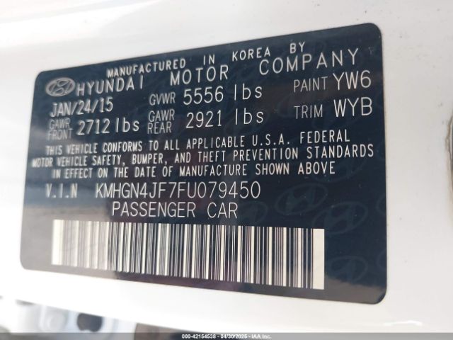 KMHGN4JF7FU079450 Hyundai Genesis 5.0