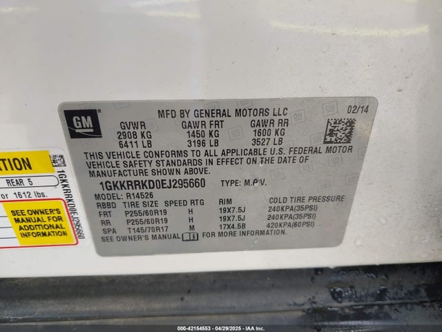 1GKKRRKD0EJ295660 GMC Acadia Slt-1