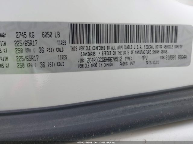 2C4RDGCG6HR670912 Dodge Grand Caravan Sxt