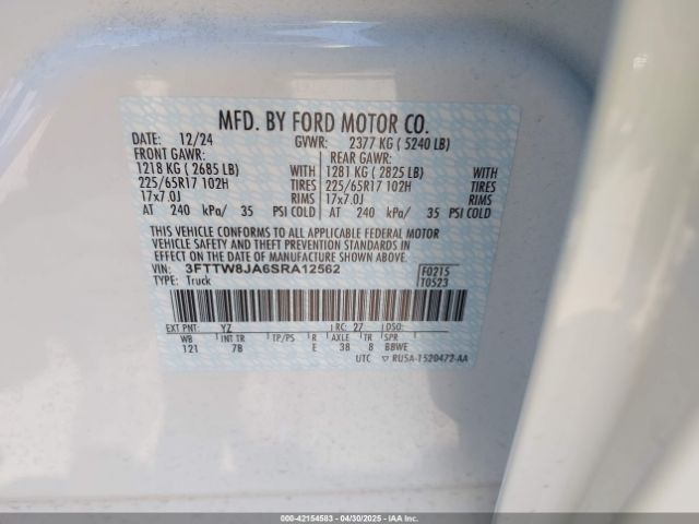 3FTTW8JA6SRA12562 Ford Maverick Xlt