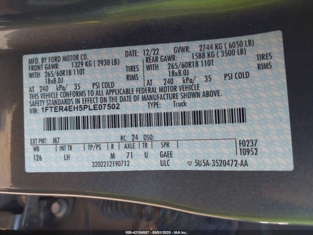 1FTER4EH5PLE07502 Ford Ranger Xlt