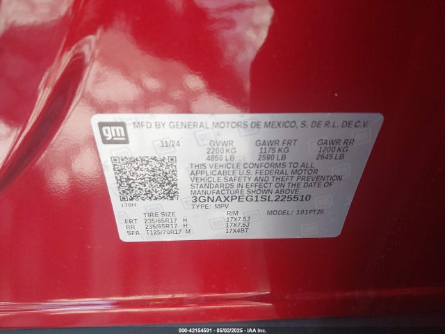 3GNAXPEG1SL225510 Chevrolet Equinox Awd Lt