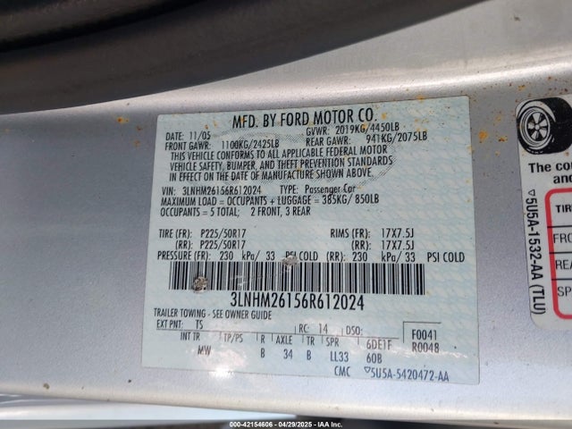 2006 LINCOLN ZEPHYR 3LNHM26156R612024 Photo 8