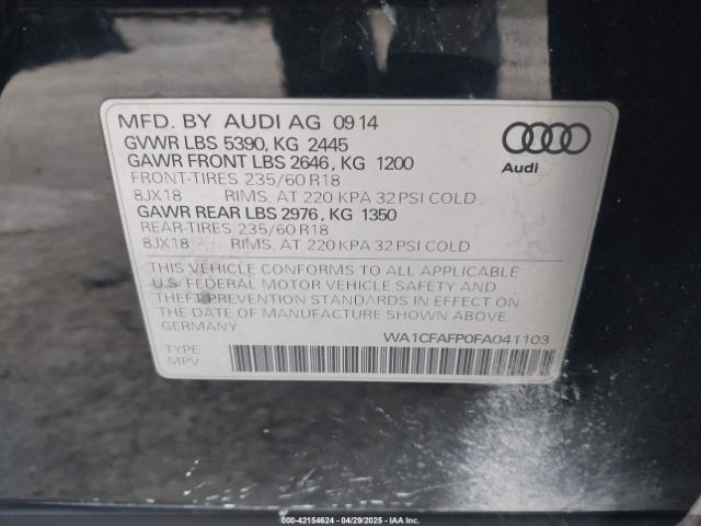 WA1CFAFP0FA041103 Audi Q5 2.0t Premium