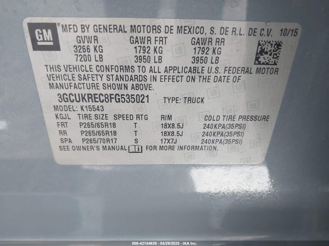 3GCUKREC8FG535021 Chevrolet Silverado 1500 2lt