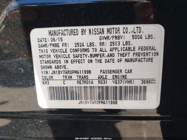 JN1BV7AR0FM411998 Infiniti Q50