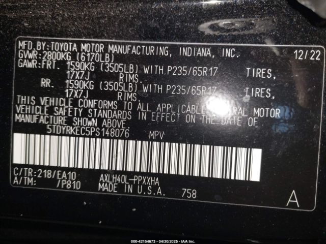 5TDYRKEC5PS148076 Toyota SIENNA XLE