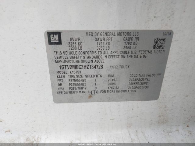 1GTV2MEC3HZ134728 GMC l83 -spark ignited direct injection, variable valve timing, afm, e85 max, alum