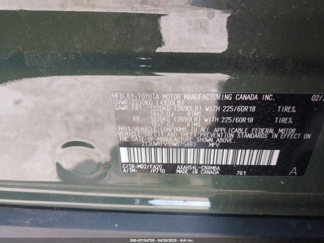 2T3UWRFV1SW275883 Toyota Rav4 Hybrid Woodland Edition