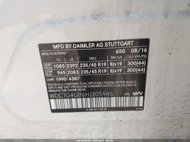 WDCTG4GB6HJ305946 Mercedes-Benz Gla 250 4matic