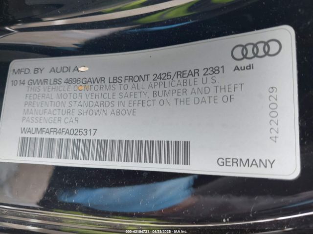 WAUMFAFR4FA025317 Audi A5 2.0t Premium