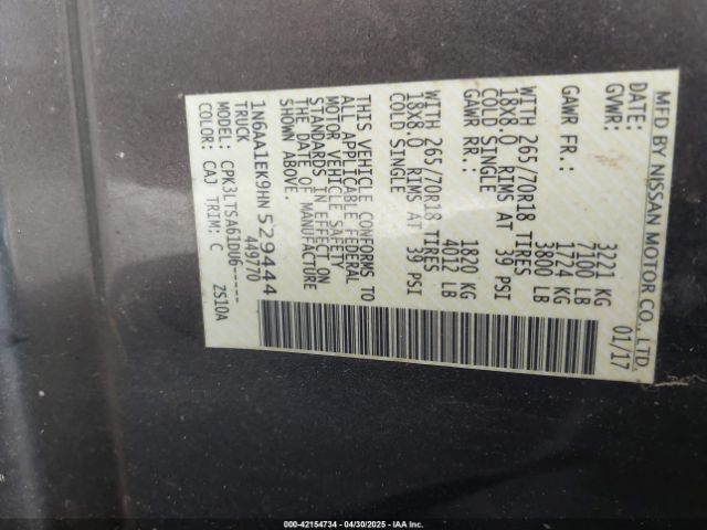 1N6AA1EK9HN529444 Nissan 2017