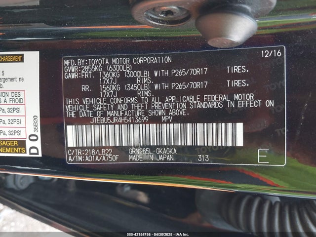 JTEBU5JR4H5413699 Toyota 4runner Sr5 Premium
