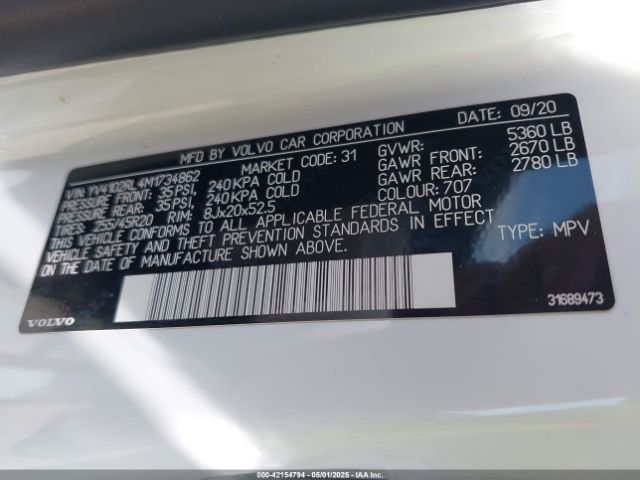 YV4102RL4M1734862 Volvo Xc60 T5 Inscription