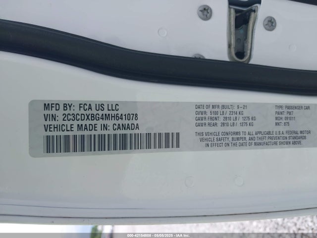2C3CDXBG4MH641078 Dodge Charger Sxt Rwd