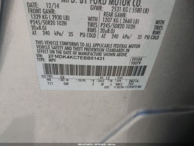 2FMDK4KC7EBB51431 Ford Edge Limited