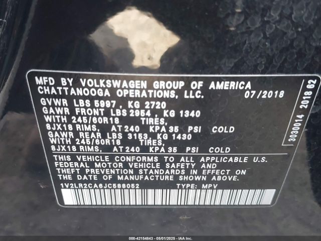 1V2LR2CA6JC588052 Volkswagen Atlas 3.6l V6 Se/3.6l V6 Se W/technology