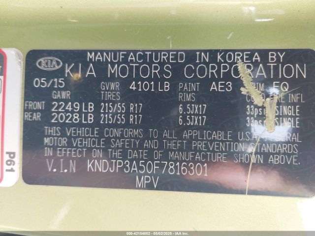 KNDJP3A50F7816301 KIA SOUL +