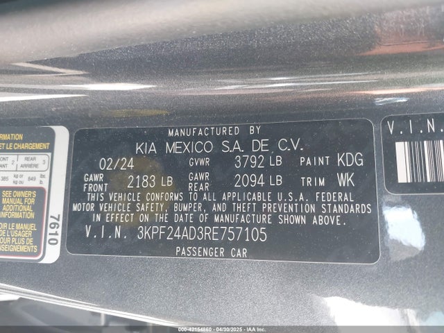 3KPF24AD3RE757105 KIA Forte Lxs