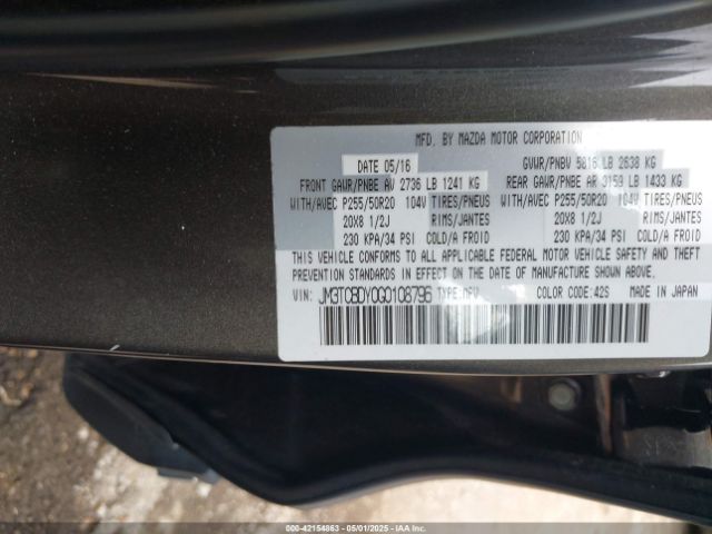 JM3TCBDY0G0108796 Mazda Cx-9 Grand Touring