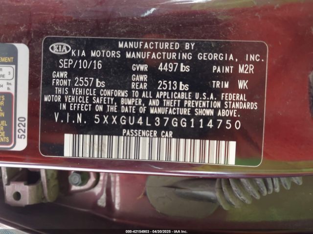 5XXGU4L37GG114750 KIA OPTIMA EX