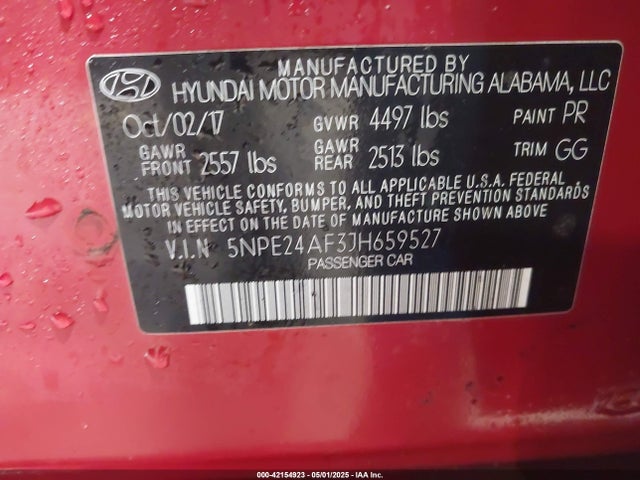 5NPE24AF3JH659527 Hyundai SONATA SE